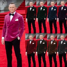 Velvet Men's Suit Peak Lapel Double Breasted Wedding Groom Red Carpet Formal Fit