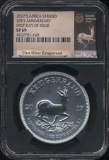 2017 S. Africa Silver 1 Rand First Day of Issue NGC SP 69 50th Anniversary Coin