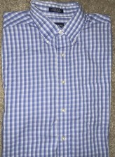 Mens Chaps Classic Fit Twill Long Sleeve Blue Plaid Button Up Shirt Large - EUC