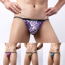 Sexy Men Low Rise G-string Shorts T-back Thong Leopard Brief Underwear