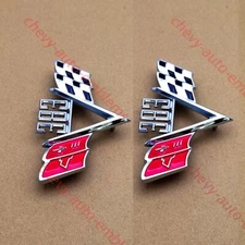 2PCS Silver Red Fits  1960s Universal 383 Cross Flag Fender Emblem Style Trim