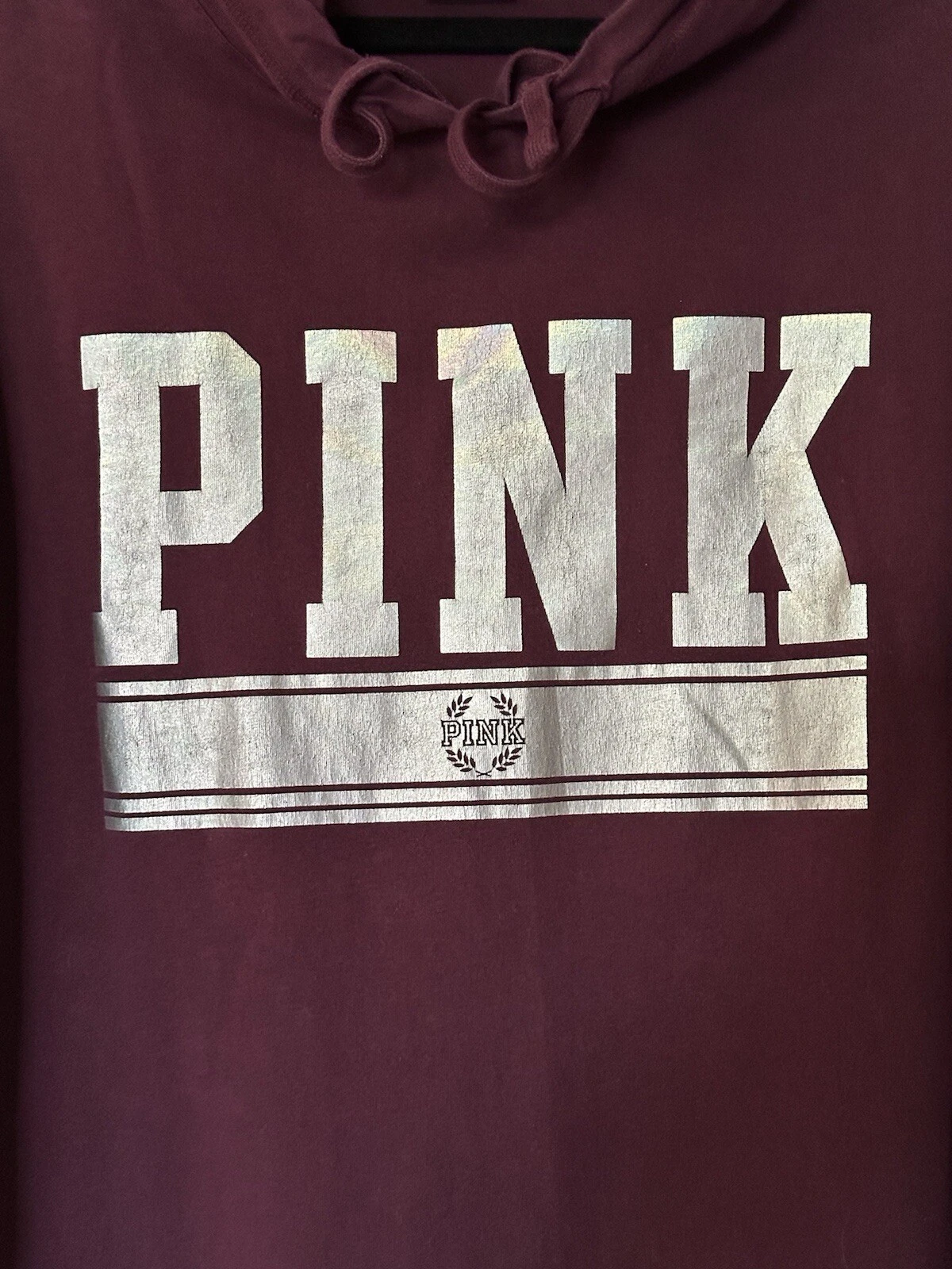 UNDERCOVER Victoria's Secret ROSA manica lunga t shirt top bordeaux felpa con cappuccio donna media