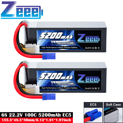 2x Zeee 6S 22,2V 100C 5200mAh EC5 Lipo Akku softcase für RC Car Truck Flugzeug