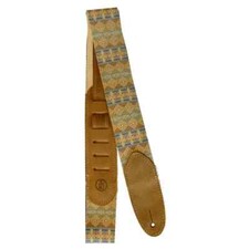 Southwest Print Guitar Strap by LM, 2" Cotton, Blue, Green, Tan, w/ Leather Ends