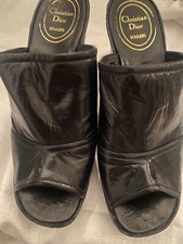 Vintage Rare Christian Dior Souliers Leather Cork Slides Black Mules Shoes Sz 6