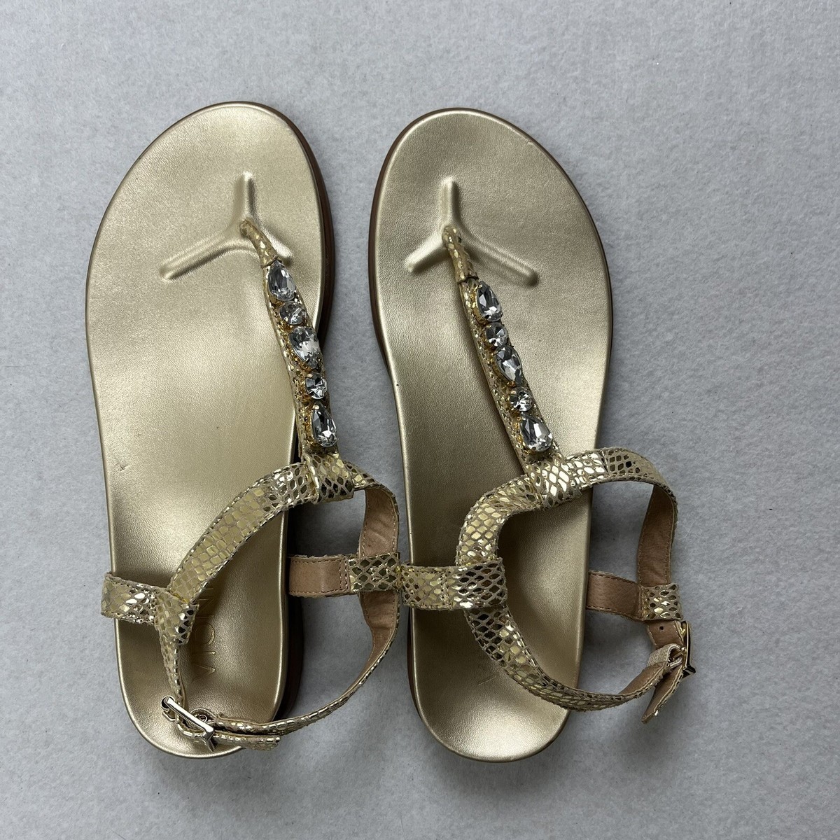 Vionic Palm Boca Rhinestone Jeweled Gold Thong Slingback Sandals Size