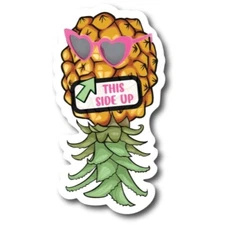 This Side Up Upside Down Pineapple with Sunglasses Magnet Decal, 3x6 Inches