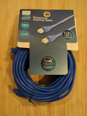 New Philips Cat 6 Ethernet Cable, 25 ft.  Blue 1 Gbps 250MHz High Speed Internet