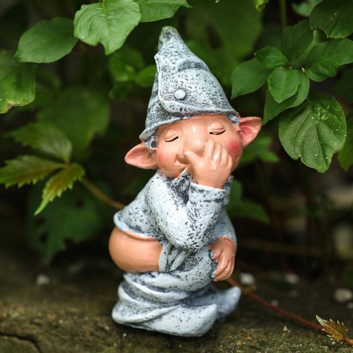 Grey Gag Peeing Pooping Dwarf Elf Figurines Garden Tree Decoration Gnome Statue