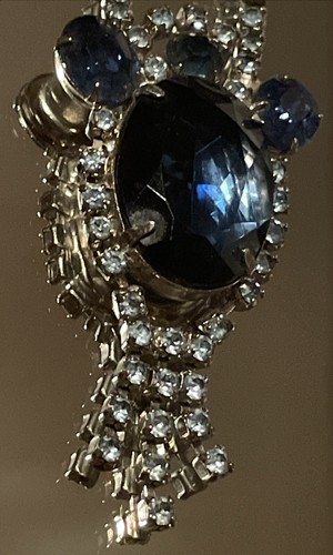 Stunning Vintage Art Deco Sapphire Blue & Light Blue Glass Rhinestone Necklace - Picture 3 of 16