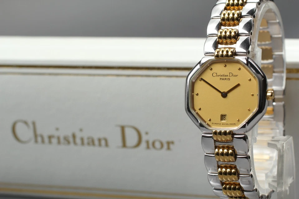 【N MINT w/BOX】 Christian Dior 48.203 Octagon Gold Dial Women Qz Watch From JAPAN - Image 3 of 4
