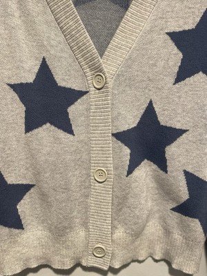 Nikka K Cardigan Sweater Womens Medium Gray Blue Star Print Button