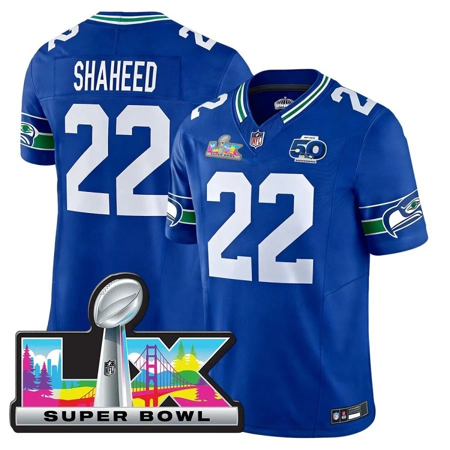 Men's Seahawks Royal 2026 Super Bowl LX Patch Season All Printed Football Jersey