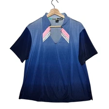 Jamie Sadock Blue Ombre Gradient Polo Golf Shirt Top Size XL Activewear Casual