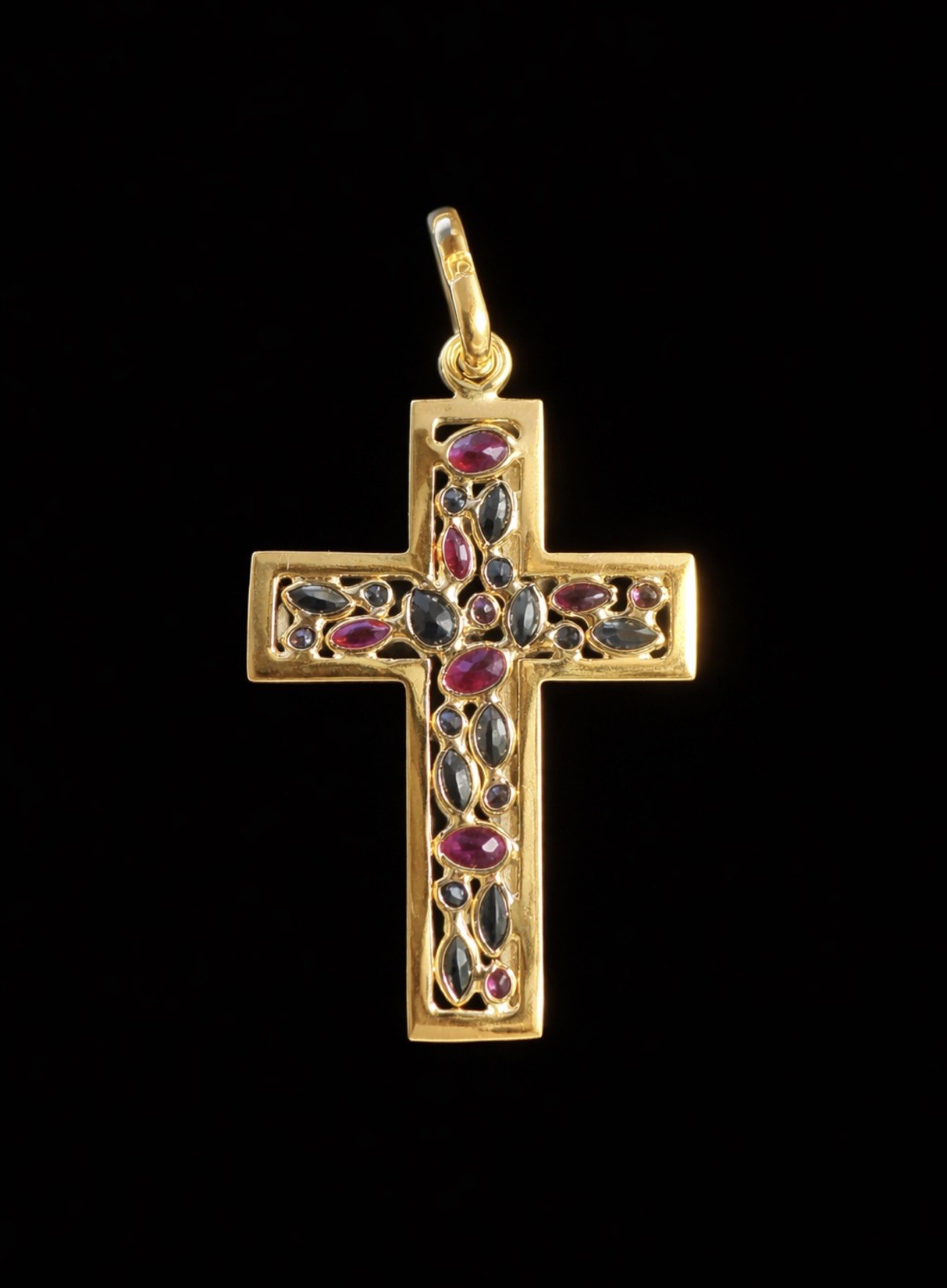 14K Yellow Gold Ruby and Sapphire Cross, 4.2 Grams, FREE SHIPPING
