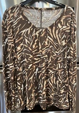WESTBOUND sz L bust 46" long sleeve v-neck abstract print pull over top tunic