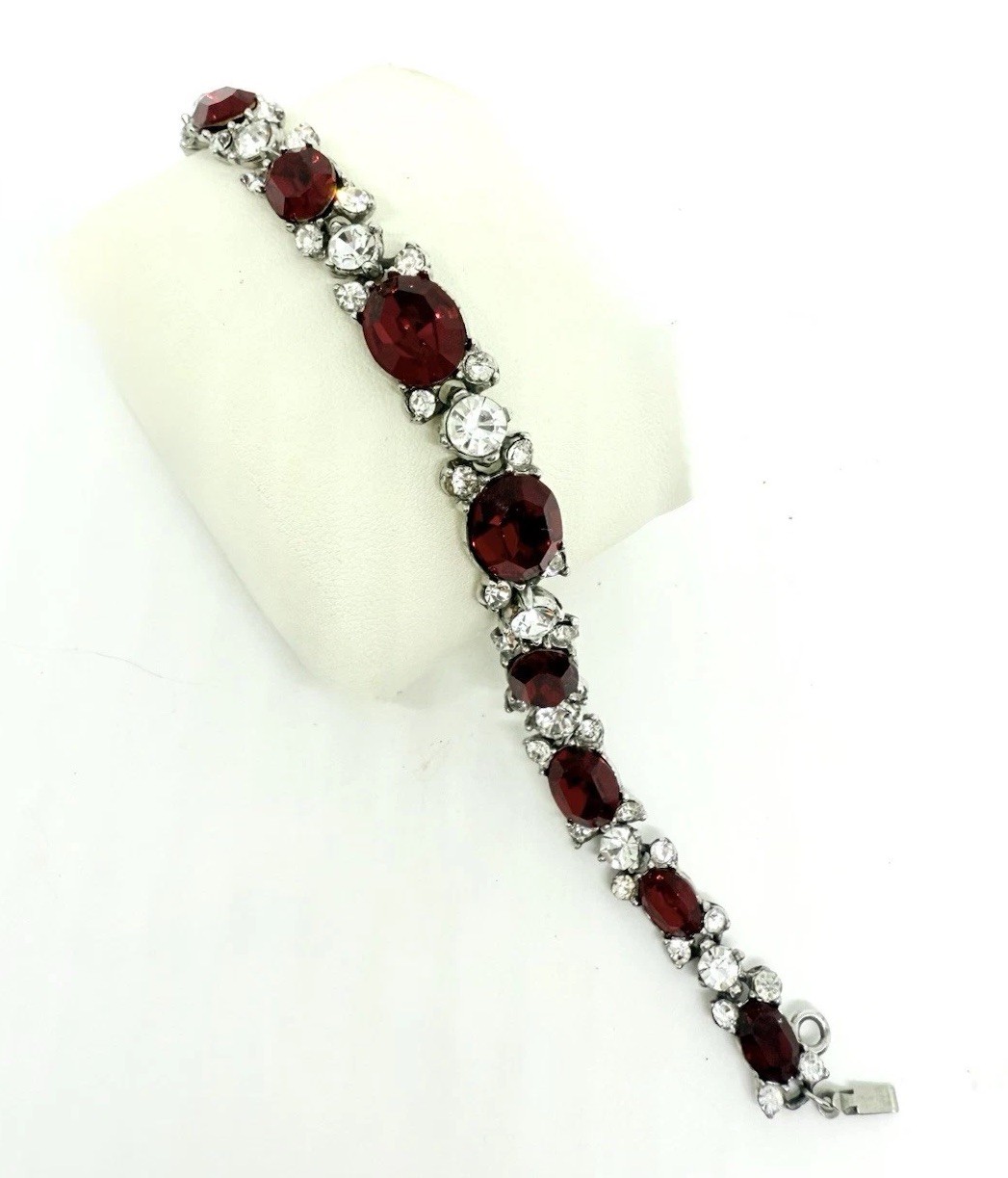 BOGOFF Ruby Red & Clear Rhinestone Bracelet Rhodi… - image 9