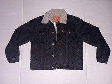 Levis Sherpa Lined Corduroy Trucker Jacket Youth Boys Med 10-12 Yrs Black