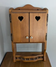 Vintage Wooden Heart Cutout Wall Cabinet with Doors Shelf Hanging Farmhouse 23"
