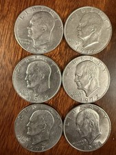 6 Ea. 1972 Dwight D. Eisenhower Dollar Coins Circulated - No mint mark- fine