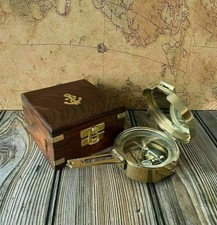 Brass Nautical Compass Collectible Maritime Brunton Compass With Wooden Box