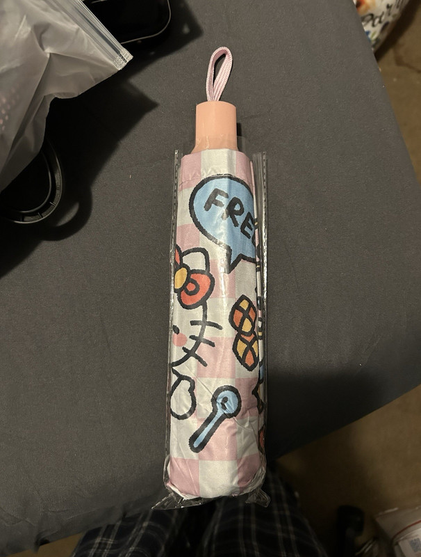 Hello Kitty Pink Compact Folding Umbrella w/ Wrist Strap Cartoon Pattern