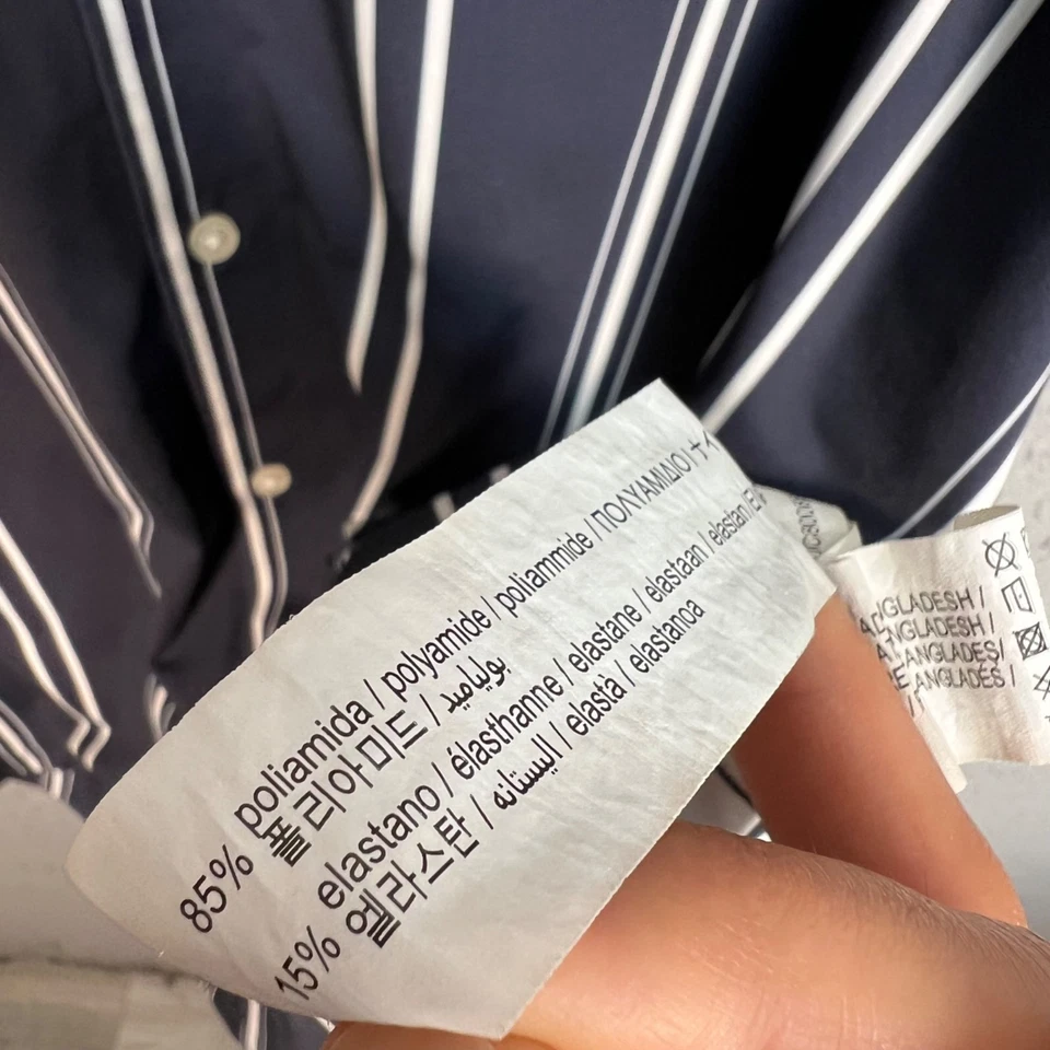 Zara Navy Blue Striped Short Sleeve Shirt Mens Size Small Regular Fit - Image 4 of 4