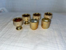 CHINESE JOSS CUPS~Set of 6~Beautiful Ceramic & Gold w/ Chinese Symbols 2"