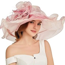Women Party Church Derby Top Hats Organza Sun Visor Cap Ladies Medium Pink 5
