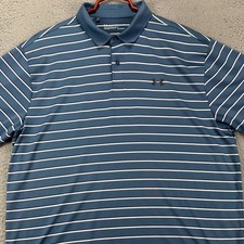 Under Armour Heat Gear Mens XL Loose Shirt Golf Polo Blue White Stripe Rugby EUC