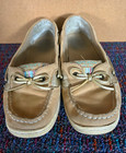 Sperry Angelfish Women’s 6M Tan Leather Slip-On Boat Shoes Non-Slip Striped — photo 1
