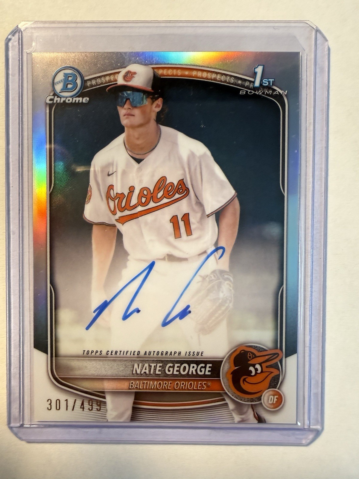 2025 Bowman Chrome Nate George Auto Refractor 1st Prospect #/499 Orioles