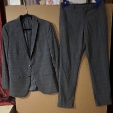 Gray Plaid Classic Fit 2 Piece Suit Single-Breasted Blazer Pants 32x32