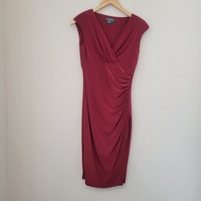 Lauren Ralph Lauren Red Dress Womens Sz 2 Ruched Side Stretch Sleeveless Chic