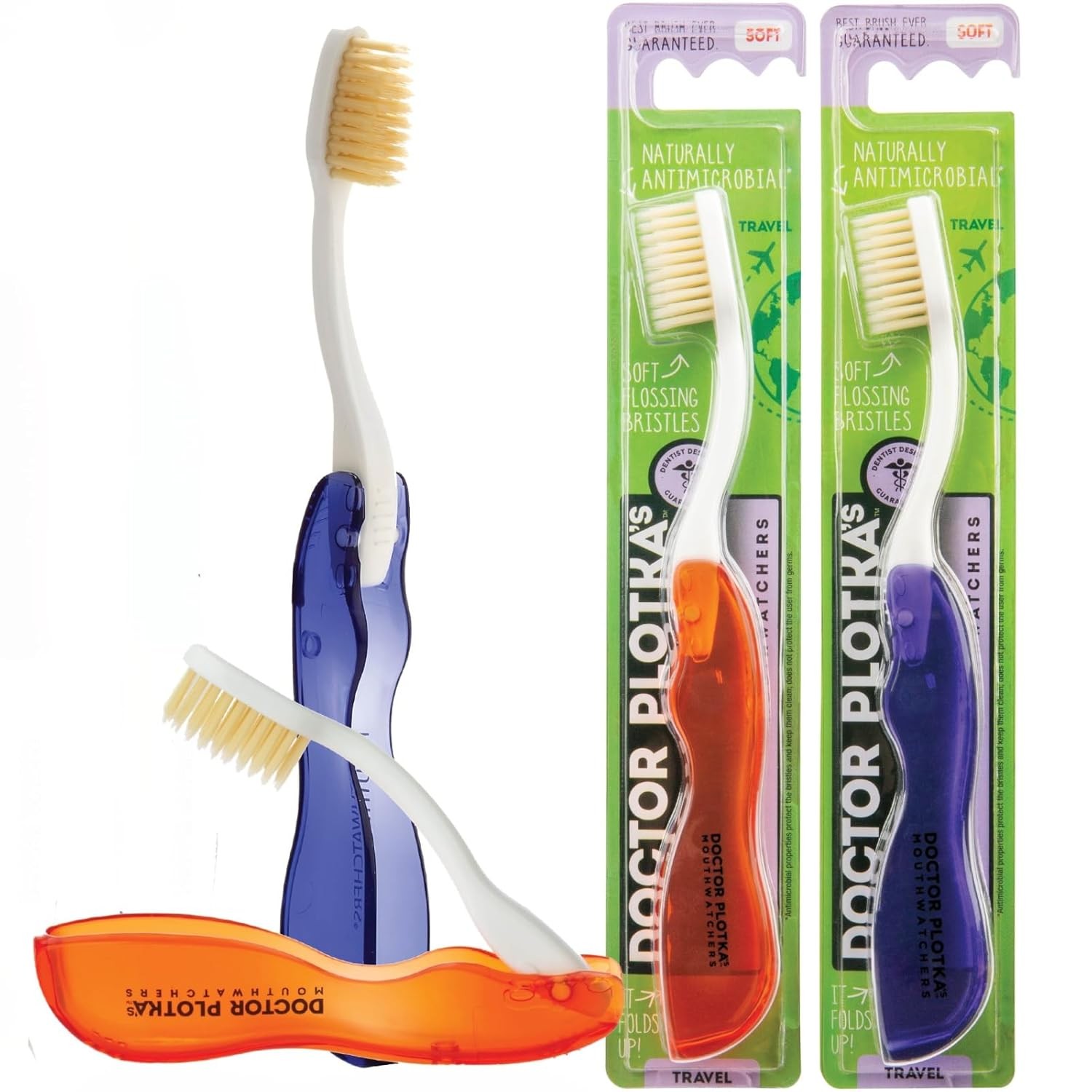 MOUTHWATCHERS Soft Flossing Folding Travel Toothbrush, 2 Pac