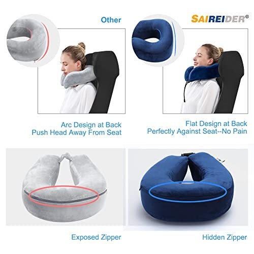 Memory Foam Travel Pillow for Airplanes in Navy Blue Stops Head Bobbing Memory Foam Travel Pillow for Airplanes in Navy Blue Stops Head Bobbing