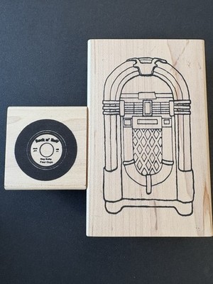 Just For Fun Jukebox Vinyl Record Rock N Roll LOT of 2 Rubber Stamps