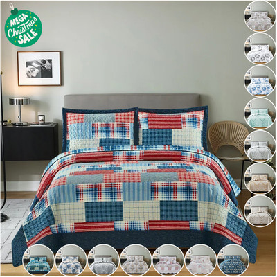 Tagesdecke 3-teilig gesteppte Bettdecke Bettwäsche Set Single Double Super King Size