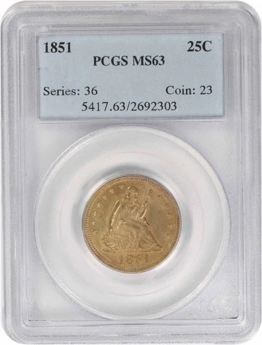 1851 Liberty Seated Silver Quarter MS63 PCGS