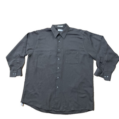 Van Heusen Shirt Men 17 32/33 Super Silk Ultimate Brown Green 90s Retro XL