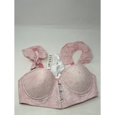 LAVISH by Daisy Corsets Pink Eyelet Lace Corset Top Bustier Butterfly Sleeves