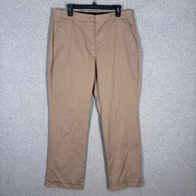 Lands End Pants 14 Khaki Tan Stretch Elastic Waist Trousers Academia Neutral