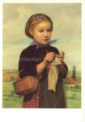 ANKER Albert (1831-1910) Artist Card Switzerland Knitting Bernese Girl Zueri