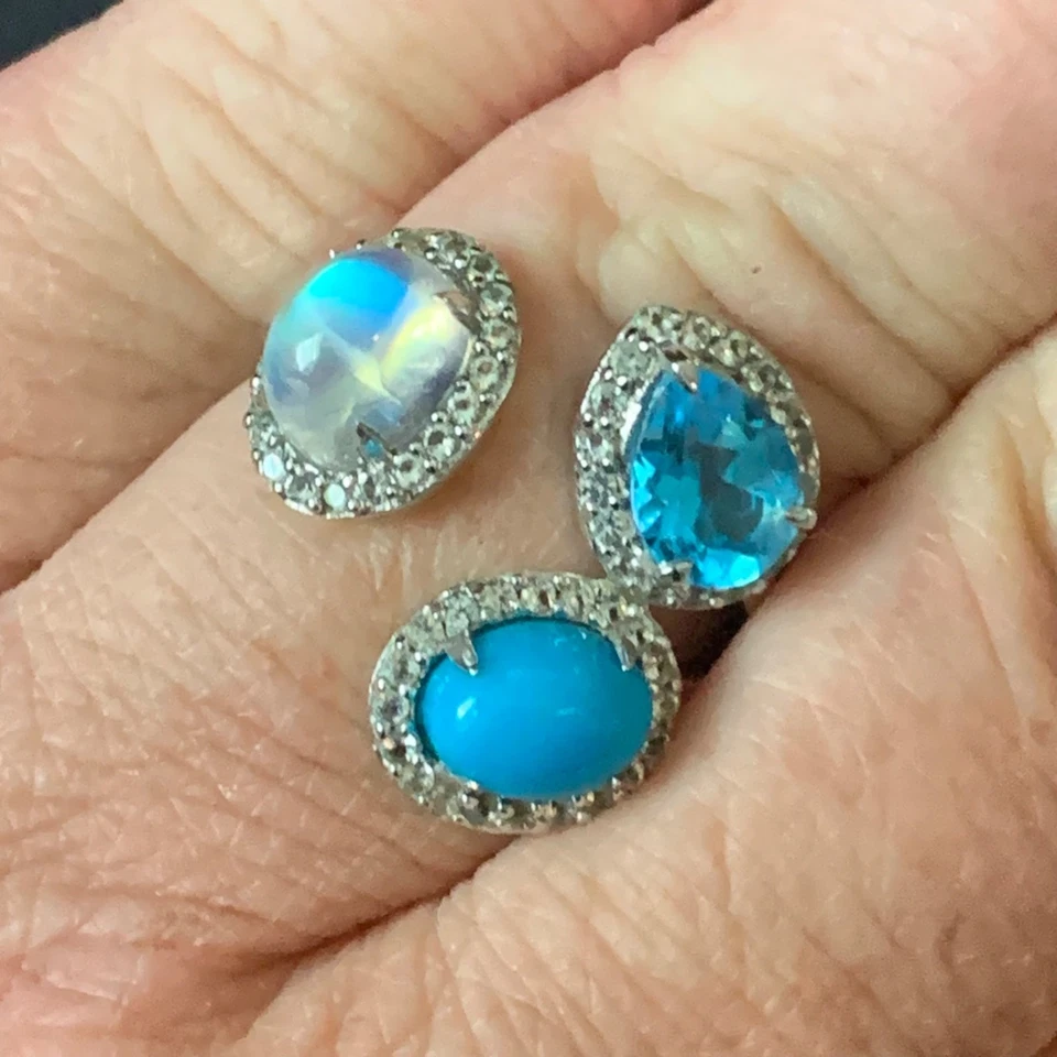 Colleen Lopez Ring Sterling Silver Blue Topaz Turquoise Moonstone Size 7.5 Adjus - Image 4 of 4