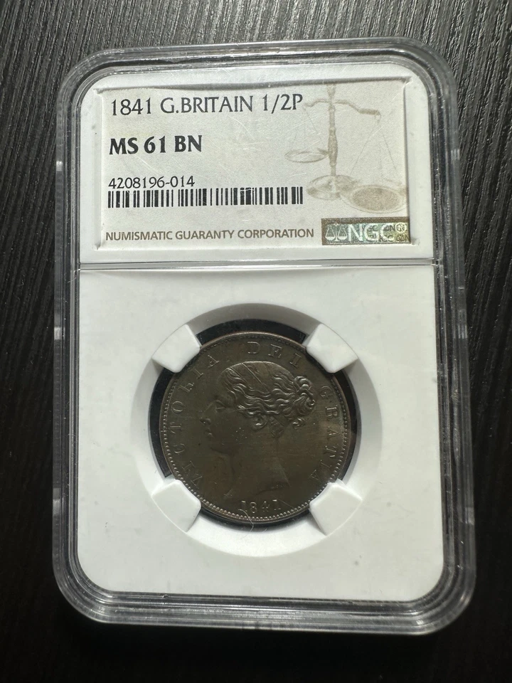 1841 Britain Half Penny 1/2 P NGC MS 61 BROWN Error DFI for DEI Rare - Image 4 of 4