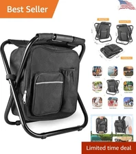 Heavy Duty Black Folding Backpack Stool - 400 LB Max Load, Great for Outdoors