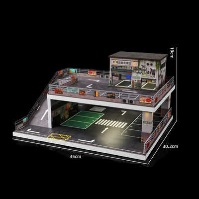Diorama 1:64 Car Garage Model LED Multi-storey Parking Lot Building Scene Model