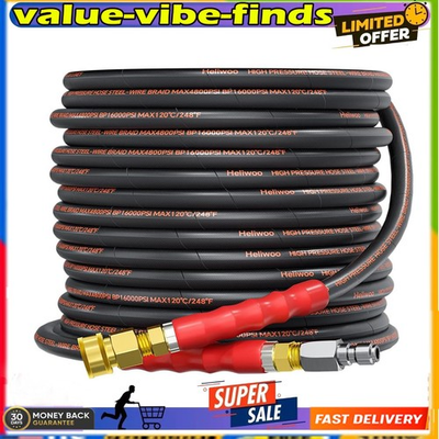 #ad Pressure Washer Hose 50FT 4800PSI Wire Braid Power Washer Extension Hose 3 8 In $103.99