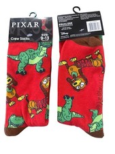 Pixar TOY STORY Men's Size 9-13 Crew Socks REX  SLINKY DOG Red Green Brown