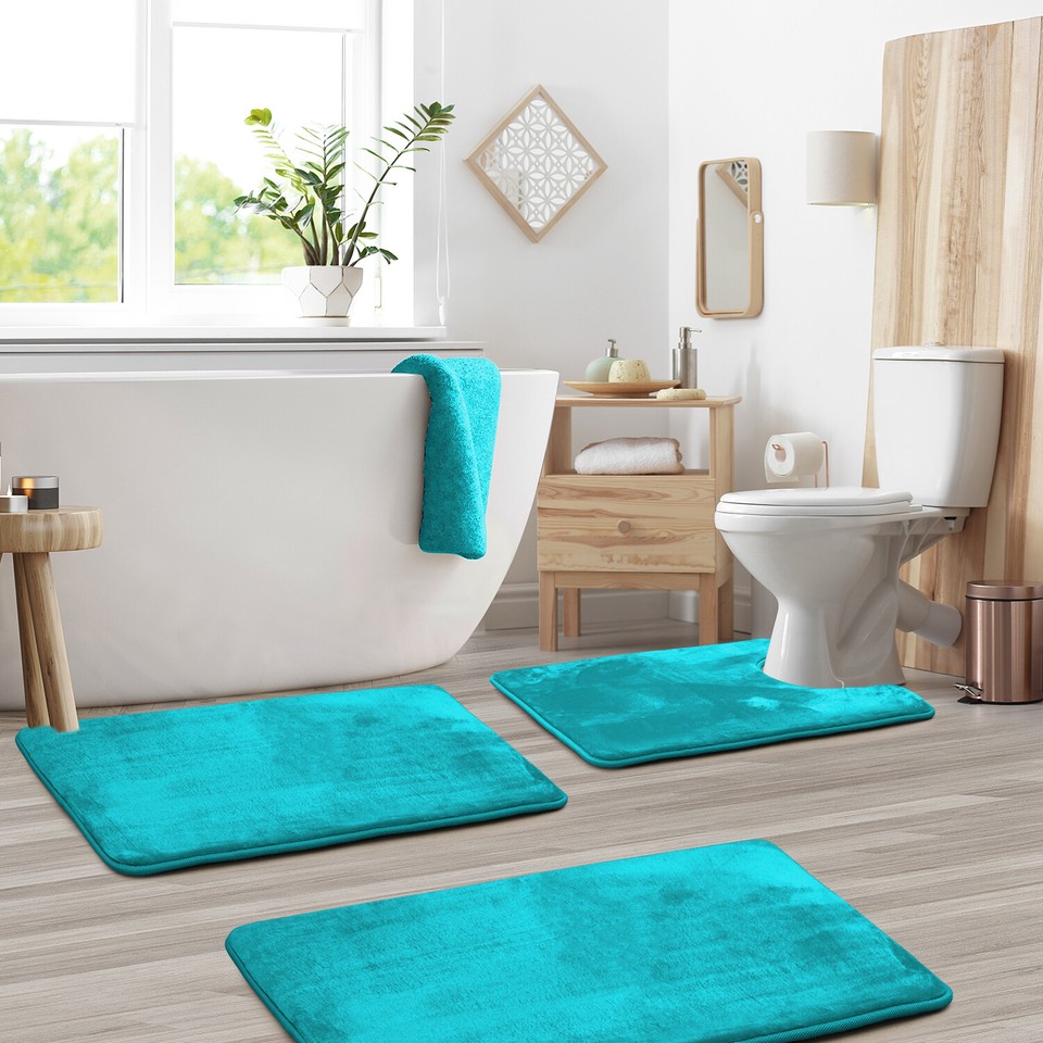 3PC Bathroom Rug Memory Foam Bath Mat Set Small Large and Contour
